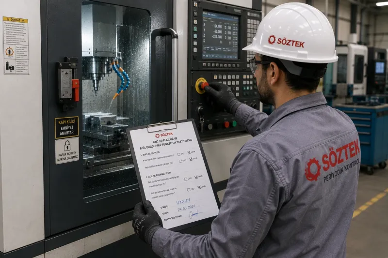 CNC kapı kilidi ve acil durdurma fonksiyon testi